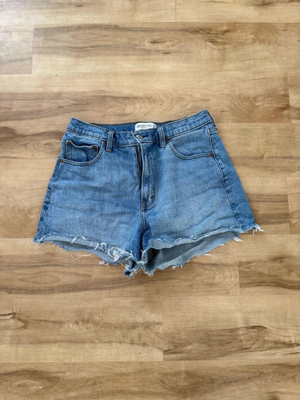 Abercrombie & Fitch High Waist Distressed Denim Shorts - Blue